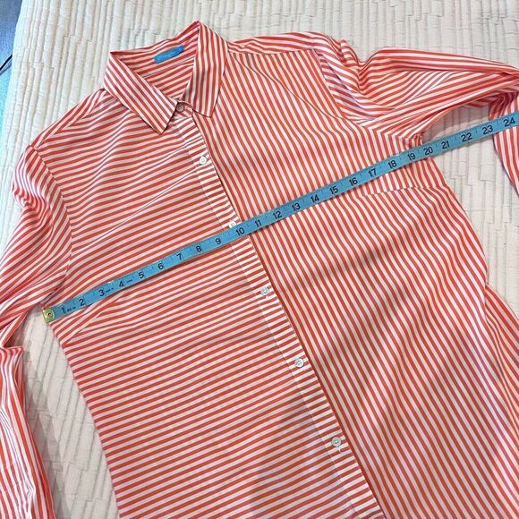J. McLaughlin Striped Poplin Cotton Collared Blouse Top Womens M Orange White - Picture 10 of 10